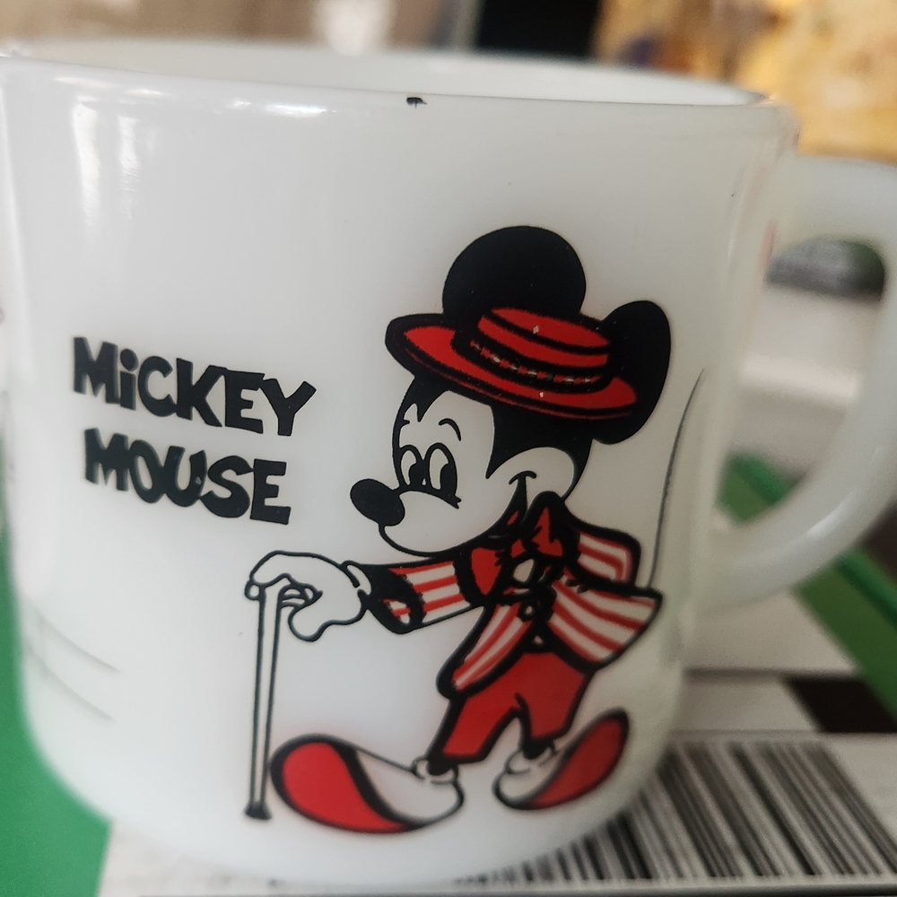 Vintage Disney Mickey/minnie Mouse White Mug Milk Glass Coffee Cup